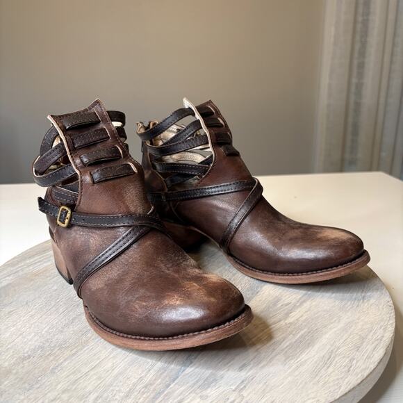 Freebird by Steven Stair Brown Leather Cutout Ankle Boots Buckle Strap Women’s 9 - Picture 1 of 9